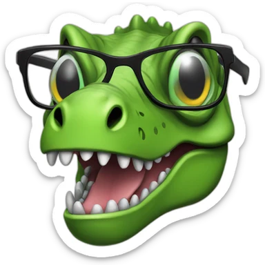 old green t rex with glasses sticker