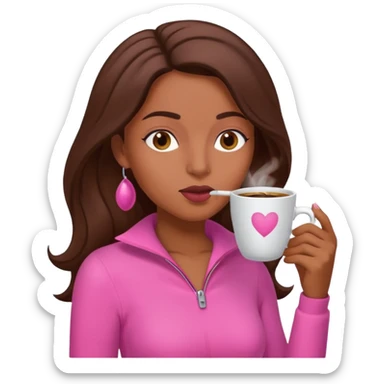 Mulher morena tomando café  com roupa rosa esfriando o café  sticker