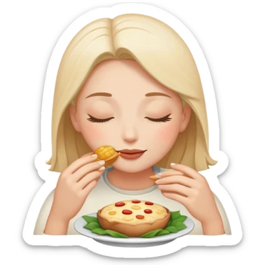 person with closed eyes and blissful expression enjoying delicious food sticker