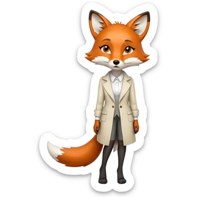 sad anthropomorphised female fox in stylish outfit, no sunglasses, very sad and crying, looking to the left, full-body view sticker
