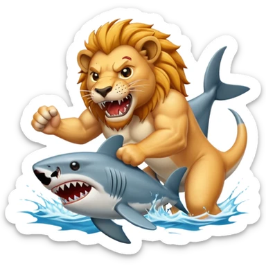 Lion beating a shark sticker