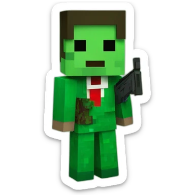 Man minecraft Green suit with gun and red background sticker
