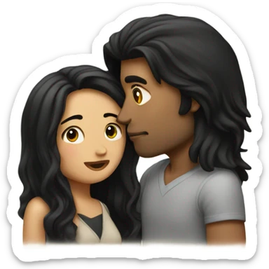 Guy with long black hair kissing woman sticker