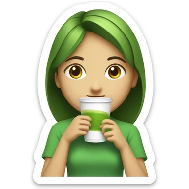 smiling girl with cup matcha sticker
