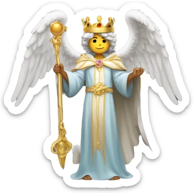 angel in robes holding a crown and a flail sticker