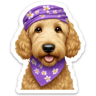 a golden doodle dog with a flower bandanna  sticker