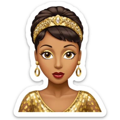 Josephine Baker with dark brown hair, gold outfit sticker