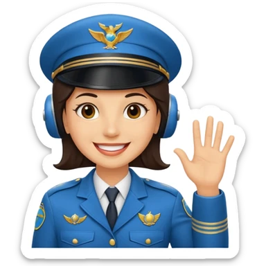 Un piloto de linea aérea sonriendo con la mano en la frente con la pose firme sticker