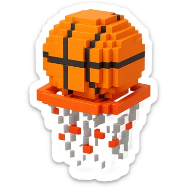 Voxel-style basketball in a net, no background, variation 5. sticker