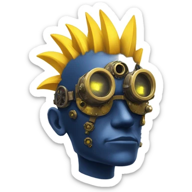 Navy blue Mohawk cyborg head with yellow steampunk goggles sticker