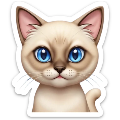 Cinematic Comical Siamese Cat Portrait Emoji, Head tilted dramatically with an exaggeratedly shocked or offended expression, sleek cream-colored fur with dark points on the ears, face, paws, and tail, wide piercing sapphire-blue eyes filled with exaggerated disbelief, Simplified yet hilariously expressive features, highly detailed, glowing with a slightly sassy glow, high shine, dramatic yet playful, stylized with an air of attitude, bright and endearing, soft glowing outline, capturing the essence of a sassy and over-the-top feline, so meme-worthy it feels like it could side-eye its way into internet fame instantly! sticker