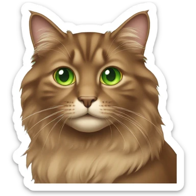 brown long-haired cat sitting green eyes sticker