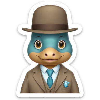 cute light blue turqiouse platypus with a detective hat and monocle on his eye, no  hands, looks like a platypus but blue, the hat and suit are not blue sticker