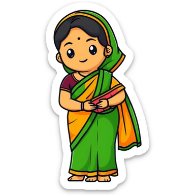 Indian mother in a saree, vibrant cartoon sticker style, warm expression sticker