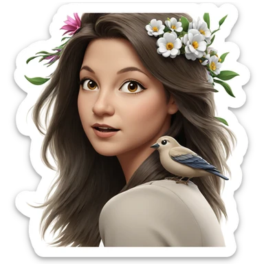 girl with bird and flower sticker