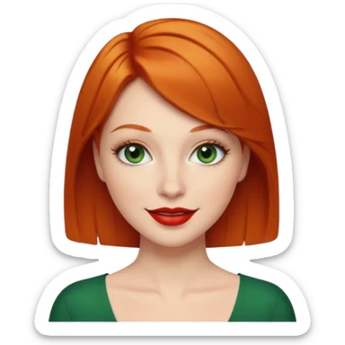 Short Ginger hair, green eyes, black long eye lashes large red lips White woman happy sticker