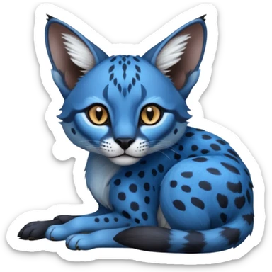 Realistic wild real life dark neon-blue caracal-serval-civet-genet-hybrid-animal-Fakémon-fursona photo IRL outside (full body) sticker