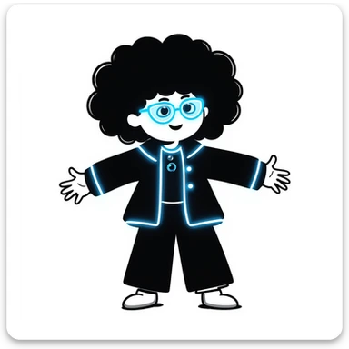 Cabbage Patch Kid dressed as Tron character with neon accessories, 80's retro sci-fi style sticker