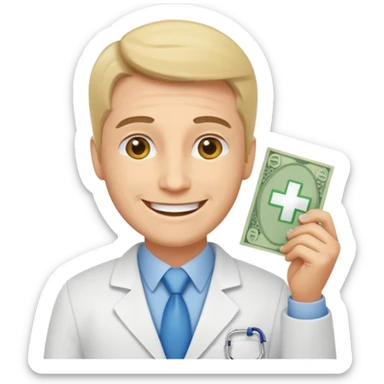 Happy CEO investing money to a hospital sticker