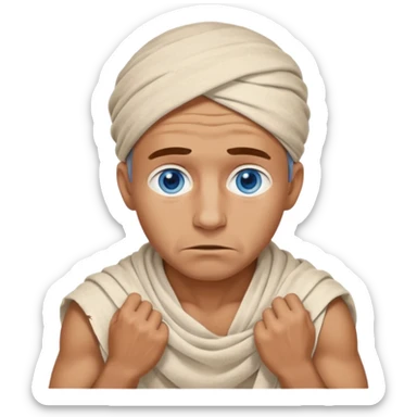 blue eyed desert man cowered with creme cloth sticker