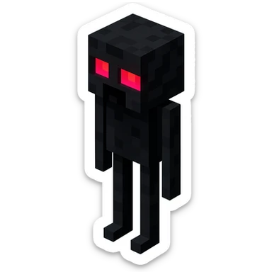 Minecraft Enderman, 3D blocky voxel style, tall and black with purple eyes, facing forward, horror style, menacing and scary expression with glowing red eyes sticker