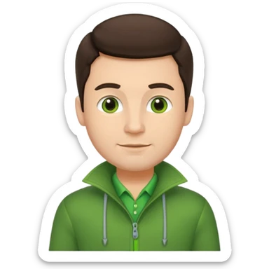 brunette man with green dutch clothing sticker