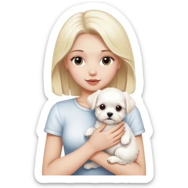 Blonde woman with white maltese puppy sticker