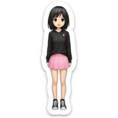 full body Front view emo girl sits on the floor black skirt pink knickers sticker