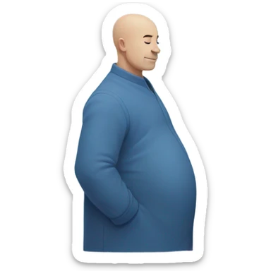 a blue man with a stoic expression , pregnant, rubbing his belly. Bald. Side profile like the pregnant male emojji, cartoonishly simple face. slightly dark blue colored face sticker