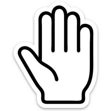 right hand, black and white, fingers open, outline style sticker