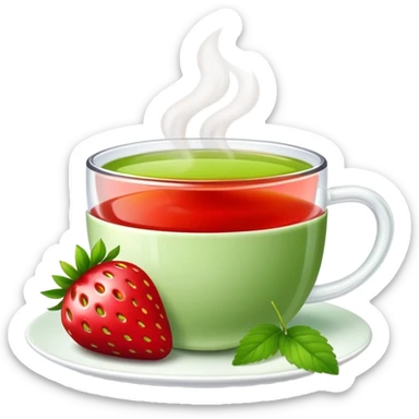 strawberry and a cup of green tea together sticker