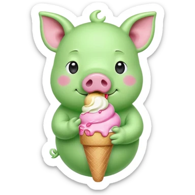 green pig with ice cream sticker