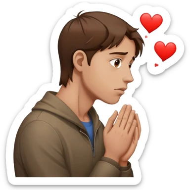 a man with brown hair staying in a
full height in profile with anxiety and begging face with a broken heart sticker