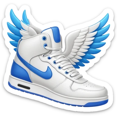 minimalist white winged sneakers, mid air as if they are flying sticker