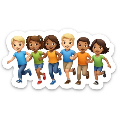 group of children hopping together, fun and friendly sticker