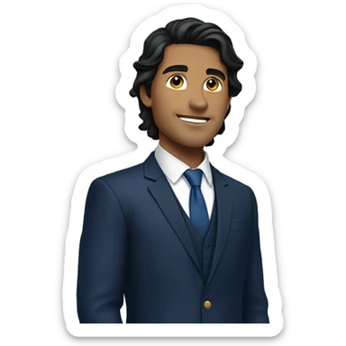 Handsome male, black hair, wearing dark blue suits, Background with buildings sticker