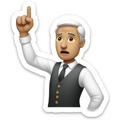 the man gets indignant and points to the right sticker