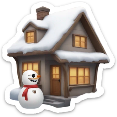 Cute house with a snow man sticker