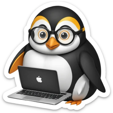 createa nice penguin and using his laptop sticker