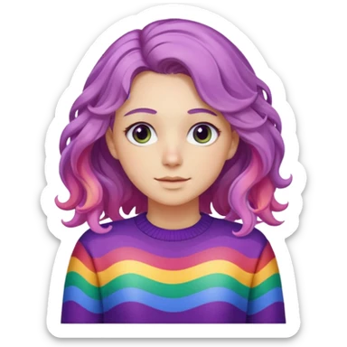 Lila renkli dalgalı saç beyaz tenrengi hafif çekik gözlü uzun kollu gökkuşağı swit sticker