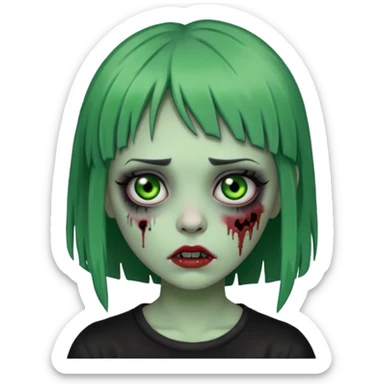 Faça uma zumbi com franja da subcultura gothc com o olho preto ela tem q ser verde  sticker
