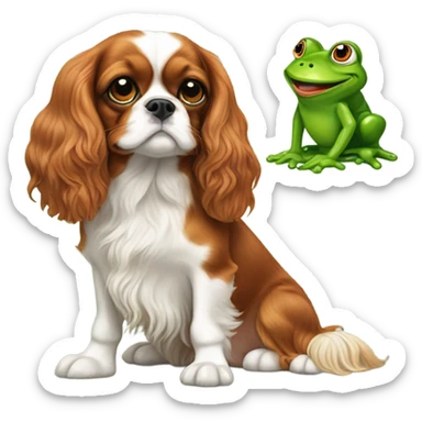 Cavalier dog next to a frog sticker