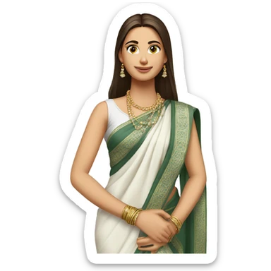 hair straight, white face colour, slender face, wearing a trendy saree and accessories, full body, men sticker