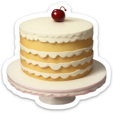 Vintage white piped layered cake with cherry on top sticker