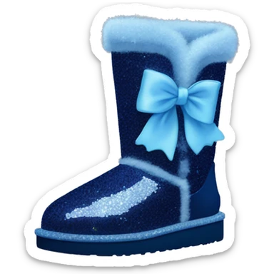 Realistic navy blue Sparkle glitter and fur Ugg boots with light blue bow. sticker