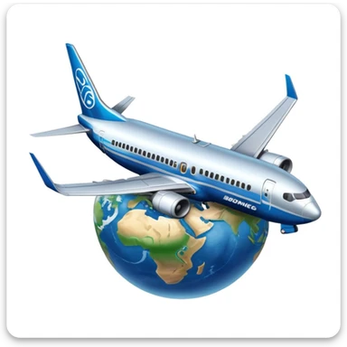 Boeing 737 airplane flying around the world with the Earth below sticker