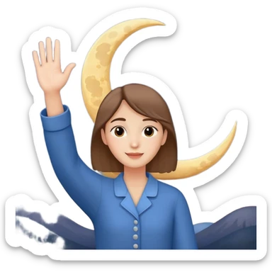 a person waving and saying good night, moon and stars in background, peaceful and warm sticker