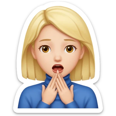 girl opening her mouth with hands around her neck sticker