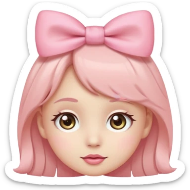 Cute coquette emoji, round face, big sparkling eyes, soft blush on cheeks, small pink bow on top of the head, pastel colors, simple vector style, transparent background


 sticker