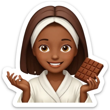 girl having facial wearing white robe, chocolate facial sticker
